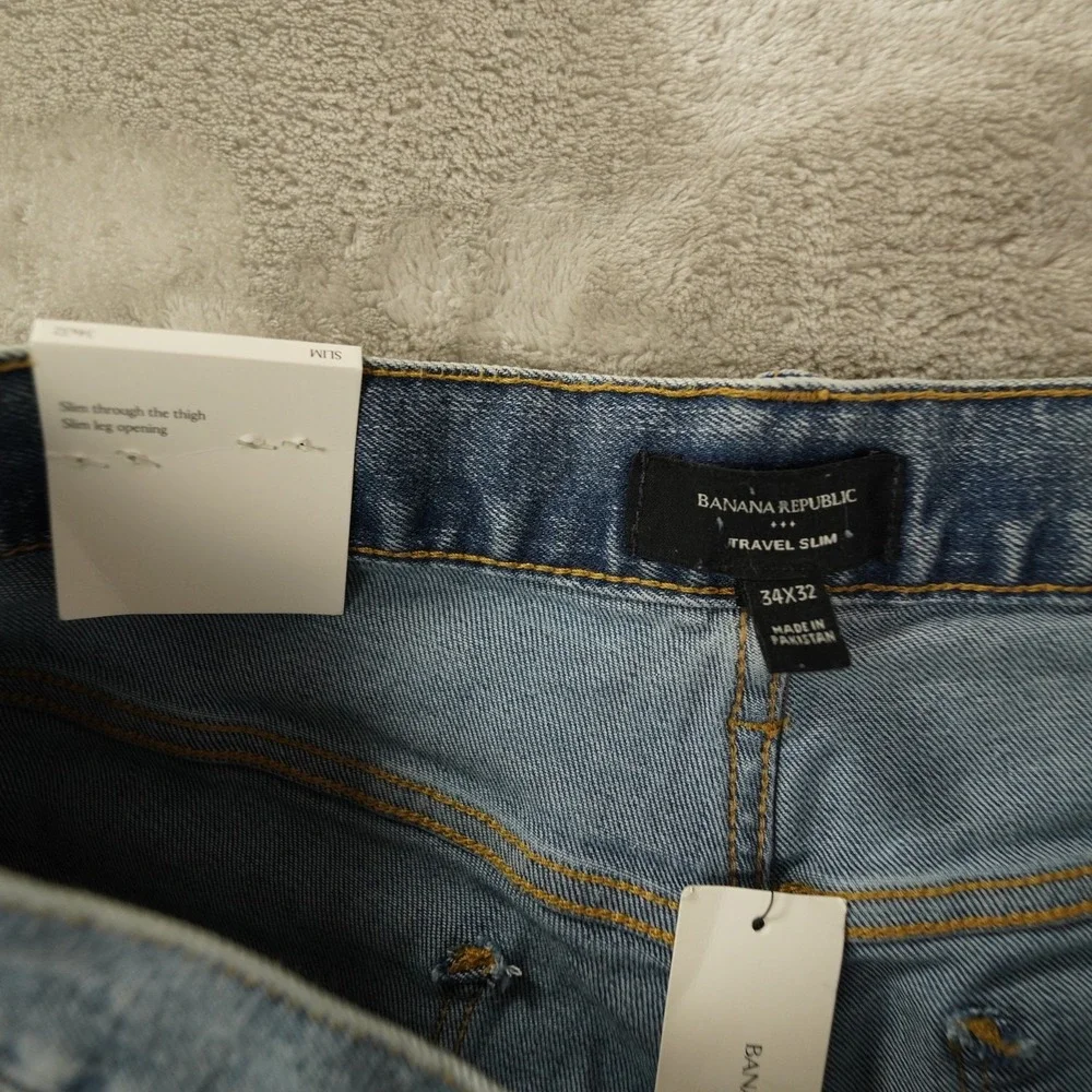 Banana Republic Travel Slim Jeans Mens 34x32 Medium Wash Blue Tapered Denim New